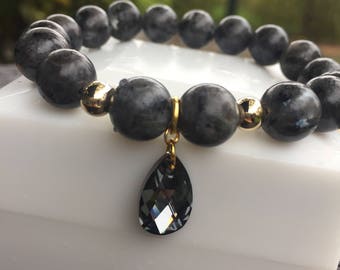 10 mm labradorite and 16 mm Swarovski crystal