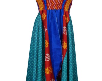 Summer Cocktail Resort Sundress Vintage Recycled Silk Sari Two Layer Bohemian Womens Halter Dress