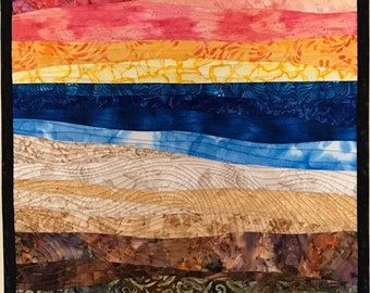 Art Quilt Abstract colorful seascape sunset, Wall Quilt, Wall Hanging