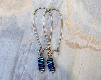 Blue Earrings, Dangly Earrings, Stone Earrings, Hematite Earrings, Stacked Earrings, Column Earrings, Square Earrings, Handmade Earrings
