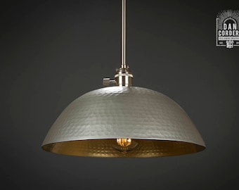 Hammered Shade | Gold & Brushed Nickel l Pendant Light Fixture | Kitchen Light | Light Fixture | Pendant Light | Large Hammered