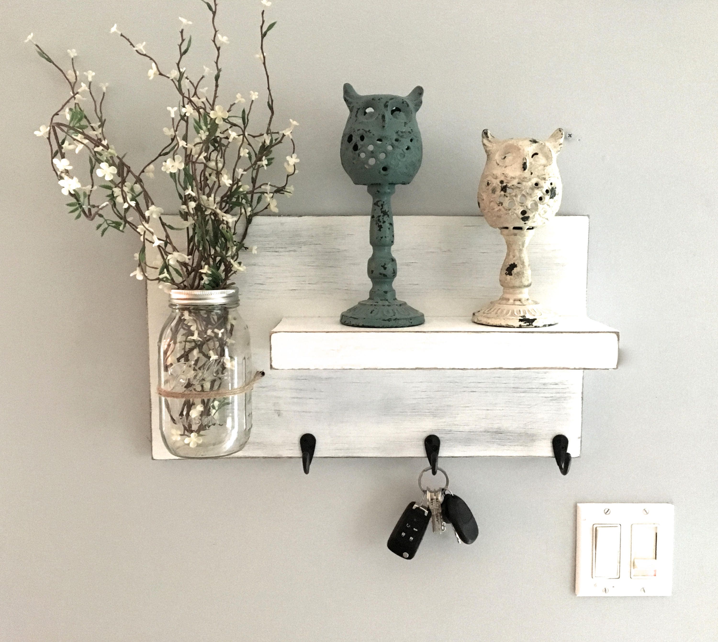 entryway shelf key holder wall vase shelf with hooks