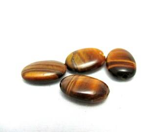Tigereye Flat Oval Gemstone Beads - 4pcs - 14mm x 10mm - Loose Gemstones - Tigereye Beads - Beads for Jewelry Making