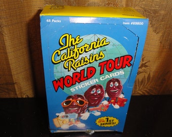 Vintage The California Raisins World Tour 1988 Calrab Zoot Non-Sport 1st Series 48 Packs of 5 Sticker Cards In Its Original Box