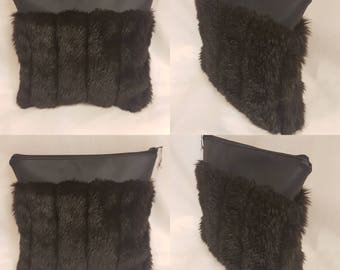 Faux fur and vinyl with silk lining clutch bag