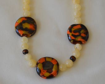 Earth Tone Kazuri Necklace and Earrings