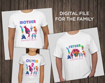 Trolls Birthday Printable Iron On Transfer Princess Poppy Branch DIY Shirt Tshirt Printable Personalized Customized Digital Trolls Party