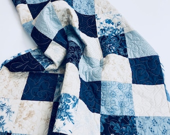 Patchwork Quilt- in Blue and Beige