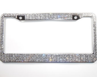 Rhinestone Bling License Plate Frame, Clear 5 Row w/Screw Cap Covers, Crystal Car Accessories, Gift For Women, Car Bling By Bling Car Decor