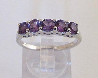 Ring in Sterling Silver and 5 amethysts size 54