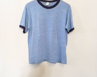 70's Heather Blue Ringer Tee