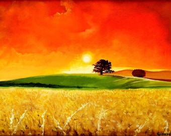 Cornfield Sunrise Landscape Limited Edition A3 Print Of Original Oil Painting