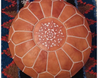 Aesthetic Artisanal Leather Pouf HANDMADE Ottoman Moroccan pouf Leather Authentic
