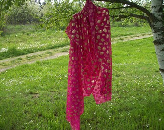 Bright Bold & Beautiful HOT PINK Nylon COSPLAY Costume Sari Fabric Big Gold Thread Designs, Drape Yourself, 45 Inches Wide, 146 Inches Long