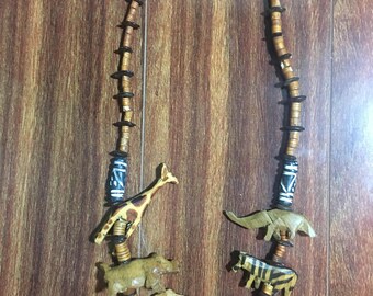 Vintage Tribal Safari Wood Chunky Necklace