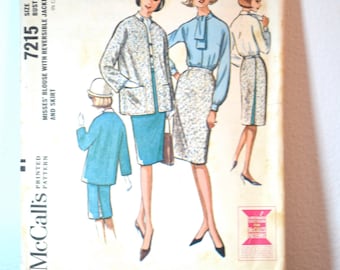1960s Vintage McCall's Pattern 7215 Misses Blouse, Skirt and Reversible Jacket size 10 bust 31