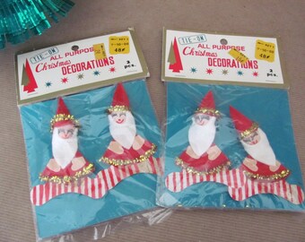Vintage Christmas Santa, 1960's Spun Cotton Santa, Package Tie-Ons, NOS Christmas, Package Decoration, 1960's Christmas Decor, Decoration