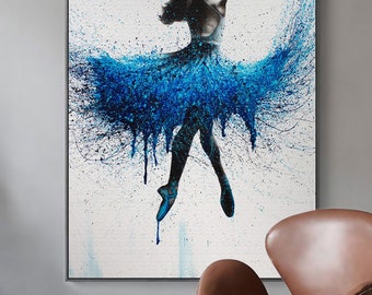 Blue Dance Art Print, Retro Wall Art, Pop Art, Ballet Art Ballerina Silhouette Watercolor Printable Room decor Digital Dancer Art Printable