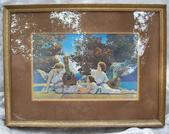 Original Vintage1924 Framed MAXFIELD PARRISH PRINT "The Lute Players or Interlude"