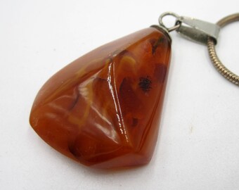 Vintage sterling silver chain & amber pendant necklace