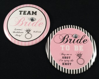 Bachelorette Party Buttons | 3 Inch Pinback Buttons | Bridal Party Bachelorette Favors | Wedding Buttons | Pretty Pink and Black with Jewels