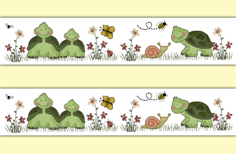 TURTLE WALLPAPER BORDER Decal Wall Art Baby Woodland Forest