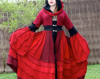 Custom Recycled Sweater Coat with a Medieval Liripipe Hood by SnugglePants- Erzsébet Báthory- Blood Red