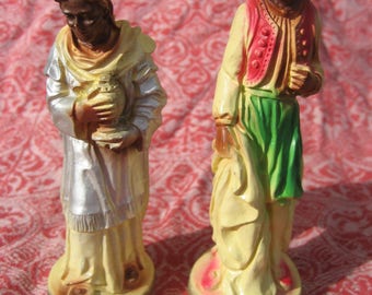 Two Wise Kings, Vintage Nativity Creche Plaster Figures