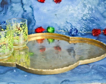 Etched Brass Tray Made in China: Mid Century Asian Oblong Vanity, Dresser or Plant Tray