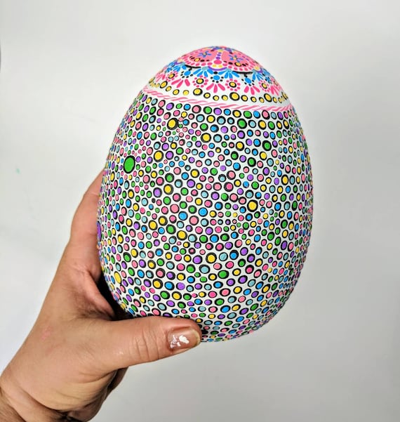 Large hand painted ceramic egg