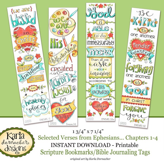 Ephesians 1-4 Full Color Bookmarks Bible Journaling