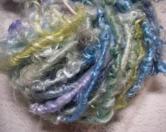 Handspun Corespun Curly Mohair Locks in Icy Blue Green Lilac Art Yarn by KnoxFarmFiber for Knit Crochet Weave