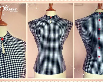 1950s style blouse with peter pan collar Polka Dot,Stripes,Eyelet,Gingham,Solid Colors,Florals etc
