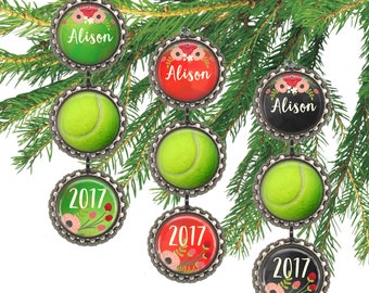 Girls tennis ornament, personalized Christmas ornament, tennis player gift for her, custom name and date. Stocking stuffer.