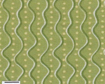 Cotton fabric green wavy stripes and polka dots by 10 cm