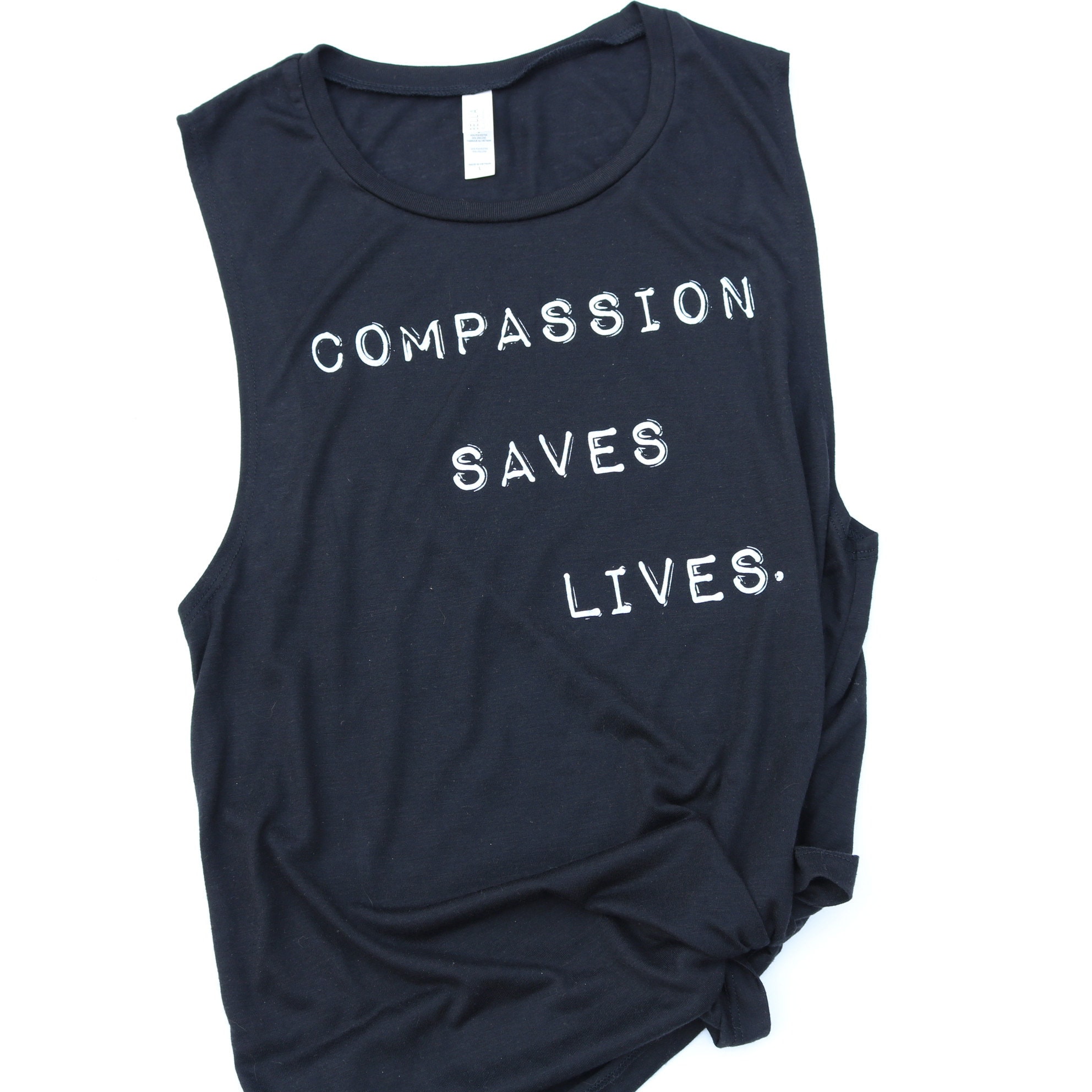 Compassion Saves Lives Black Muscle Tank/Vegan Shirt/Vegan