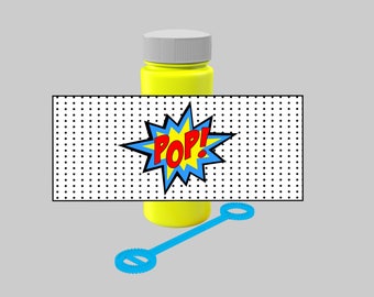 POP Bubbles Wrapper for Superhero Party. Instant Digital Download. Superhero Bubbles Party Favor. Red Blue Yellow Superhero Party Super Hero
