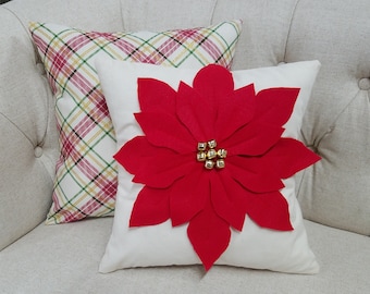Poinsettia Slipcover, Poinsettia Pillow, Christmas Pillow, Christmas Pillow Cover, 16x16 Slip Cover, 16 x 16 Pillow
