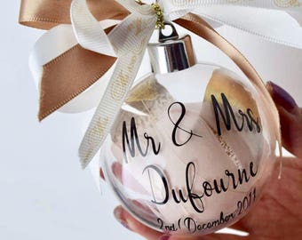 Personalised Mr & Mrs Bauble, First Christmas As Mr and Mrs, Christmas Wedding Gift, Wedding Favour, Christmas Bauble, Gift For Couple