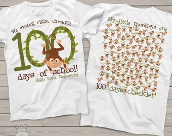 Teacher shirt - 100 Days of school - monkey 100 hundred day crew neck or vneck shirt mscl-114