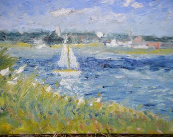 Oil painting,landscape painting,landscape art,Original Painting,Marine Painting,Painting,Impressionist Painting Of The River Deben Suffolk