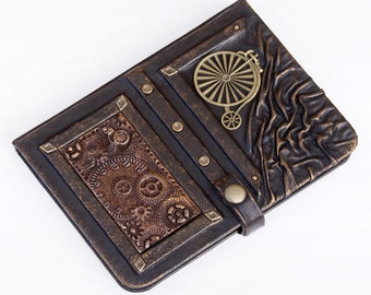 Steampunk leather journal, leather notebook, travel journal, steampunk, journals with lock