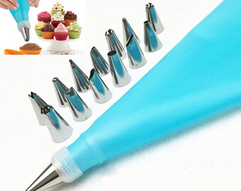 16 Pcs/Set Silicone Icing Piping Cream Pastry Bag Stainless Steel Nozzle Pastry Tips Converter DIY Cake Decorating Tools