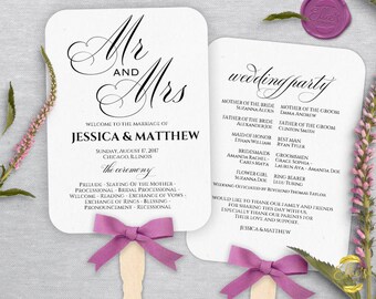 Wedding Fans, PC and Mac, Printable Wedding Fan Program Template, Fan Wedding Program, Editable text, Modern Calligraphy, Mr Mrs, MAMWF01