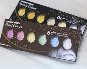 Kuretake Starry Colors, Pearl Colors, Gansai Tambi Water-based Pigment, 6 Colors Set
