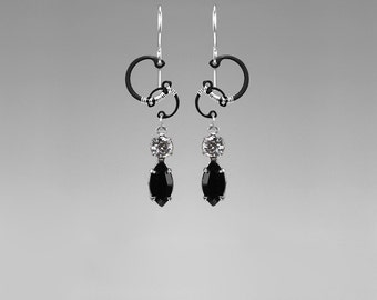 Black Swarovski Crystal Industrial Earrings, Grey Crystal, Industrial Earrings, Bridal Jewelry, Statement Earrings, Black Hole II v7