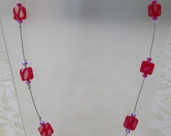 Fuschia pink/swarovski crystal necklace on kink free wire with magnetic clasp