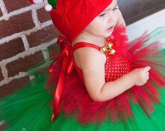 CHRISTMAS Elf Costume - Elf Tutu Dress - Tutu with Elf Hat - Girls Costume - Holiday Photo prop - shelf Elf - Holiday Pageant