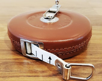 Vintage New KENT 20 Meter Tape Measure, Made in Japan, Leather Bound With Original Box
