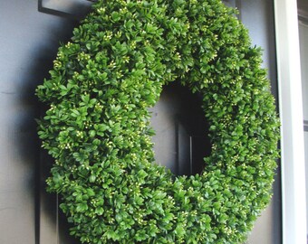 Realistic Artificial Boxwood Wreath- (14 to 30 inch Sizes available online)- Window Wreath- Holiday Window Decoration